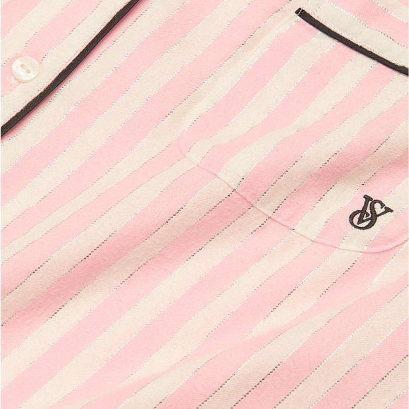 New Victoria’s Secret Iconic Pink Stripe Flannel Pajama Set Large - Picture 4 of 5